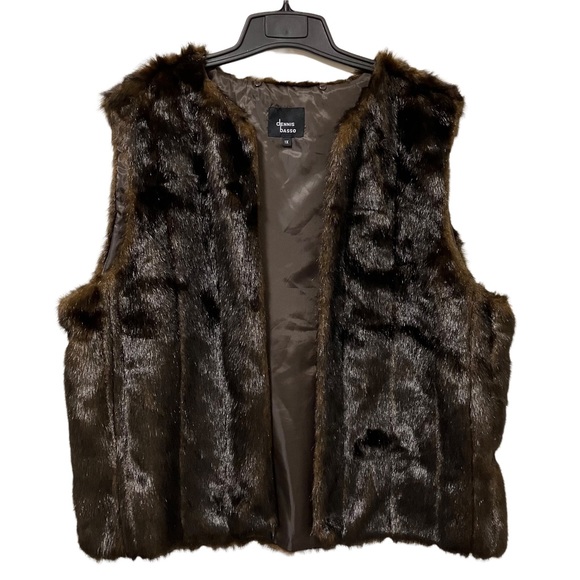 Dennis Basso Denim Jacket Faux Fur Trim with Removeable Faux Mink Vest - Picture 10 of 14